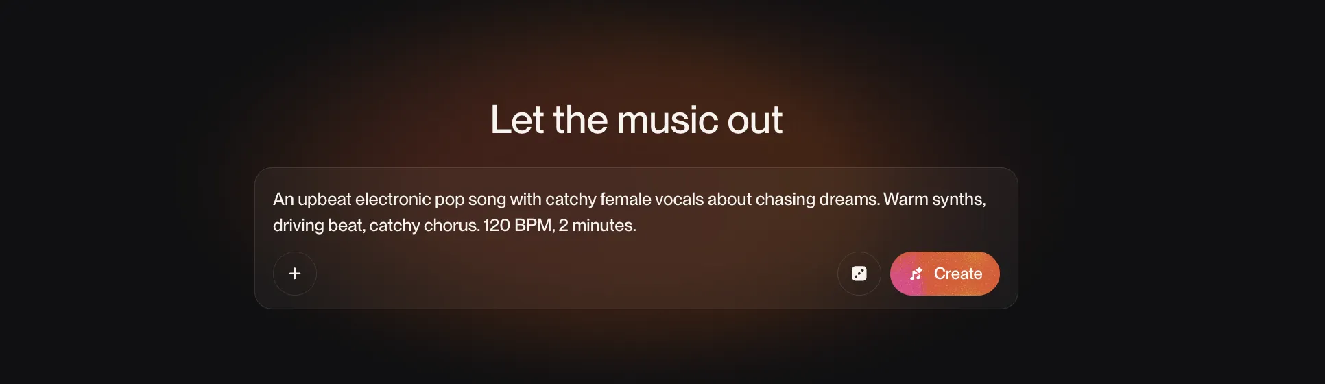 Suno's prompt interface with the test prompt entered